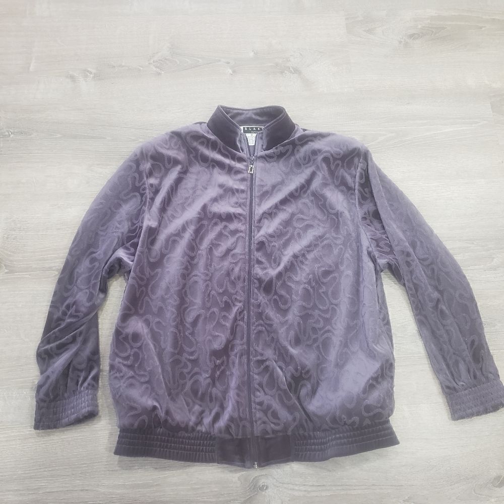 Blast Petites‎ Womens Purple Polyester Velour Long Sleeve Warmup Jacket Size M